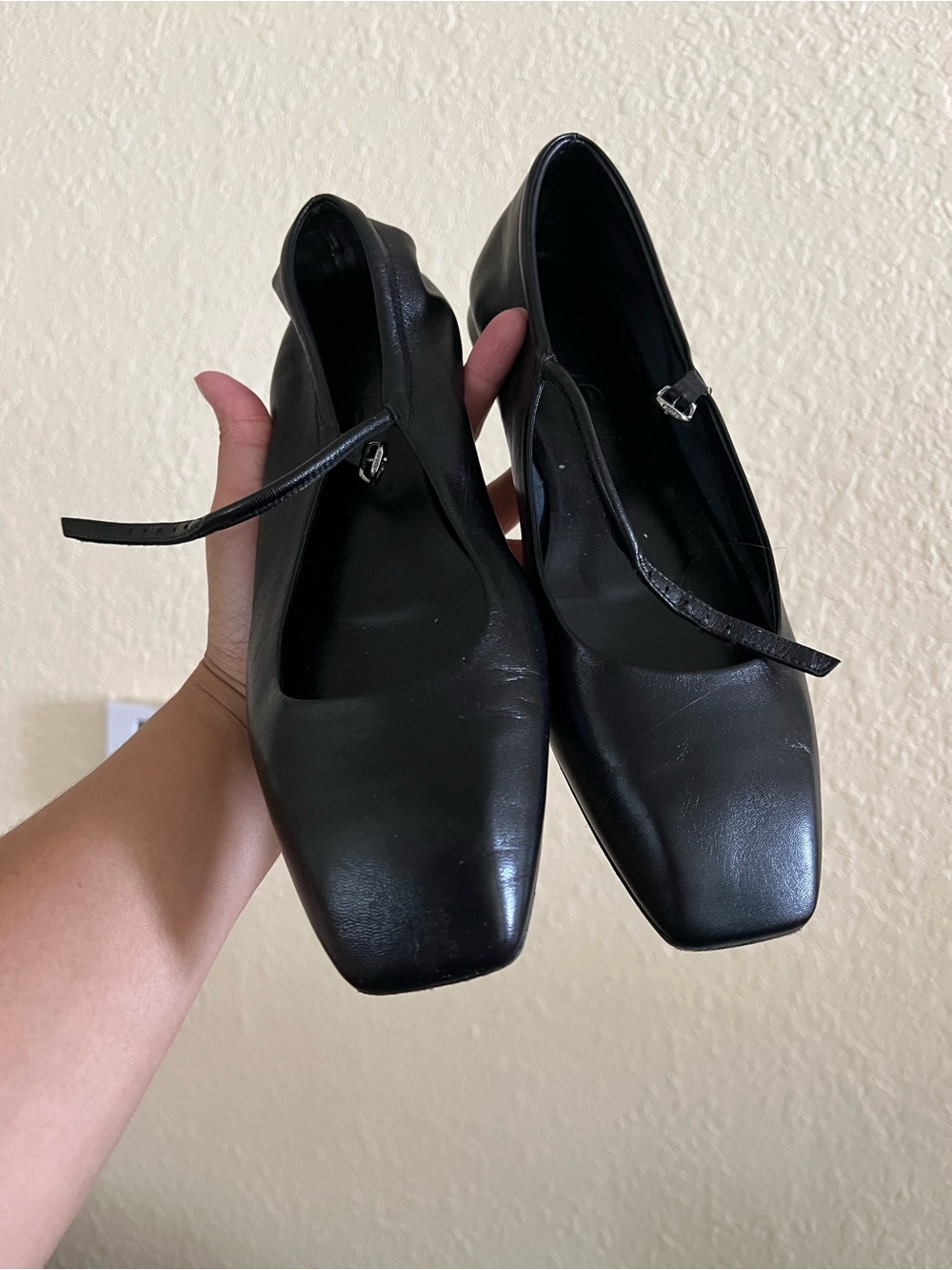 Aeyde Black Square-Toe Mary Jane Flats
